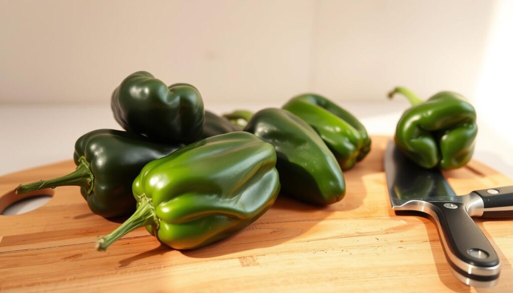 preparing poblano peppers