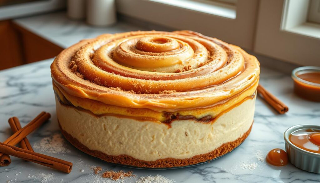 homemade cinnamon bun cheesecake