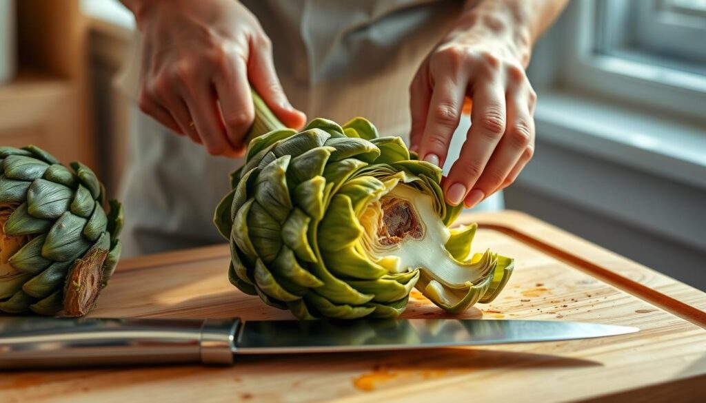 preparing artichokes