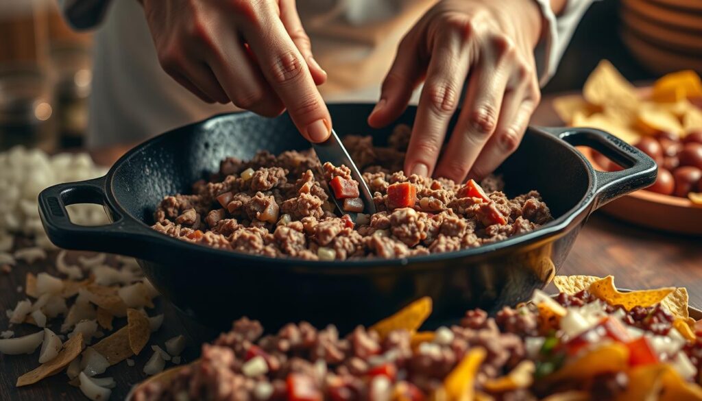 preparing beef for nachos