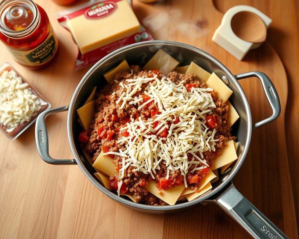 skillet lasagna preparation